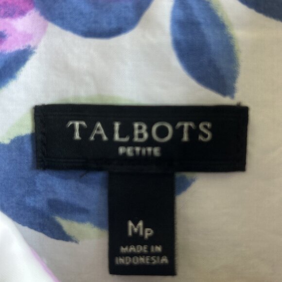 Talbots Spring Lavender Yellow Floral Button Front Shirt Size Medium Petite - Picture 2 of 8